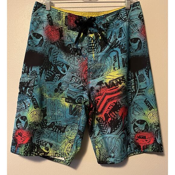 Vans Off The Wall Board Short Mens 32 Multicolor Graffiti Print Swim Skate Surf - Picture 1 of 11